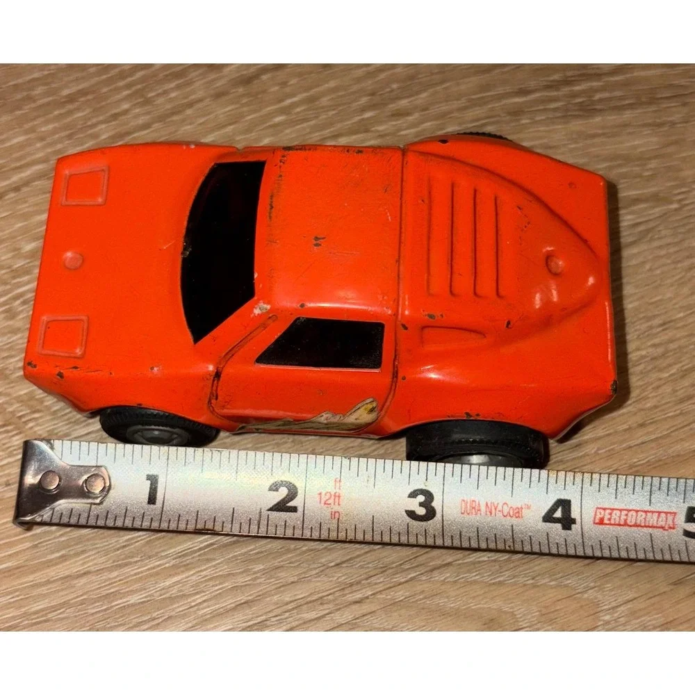 Vintage Corvette Stingray Orange‎ Metal Toy Car Pressed Steel Race Car